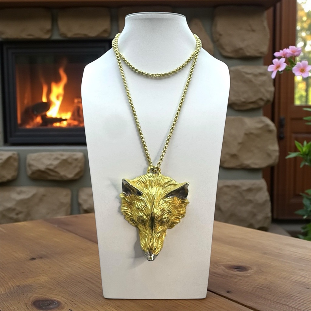 Harry Rosenfeld Rare Vintage Figural Wolf Head Pendant Necklace